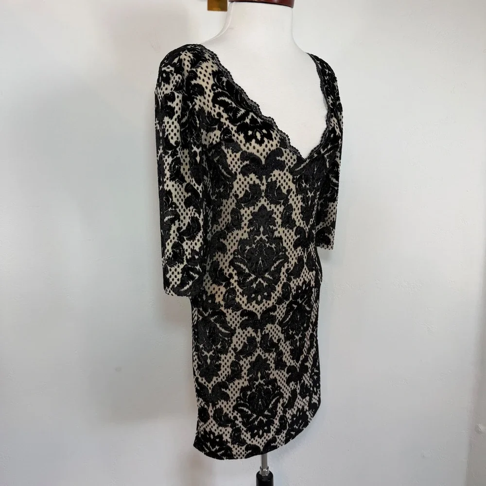 Free People Velvet‎ Burnout Lace Mini Dress Black Cream Dark Feminine Gothic S